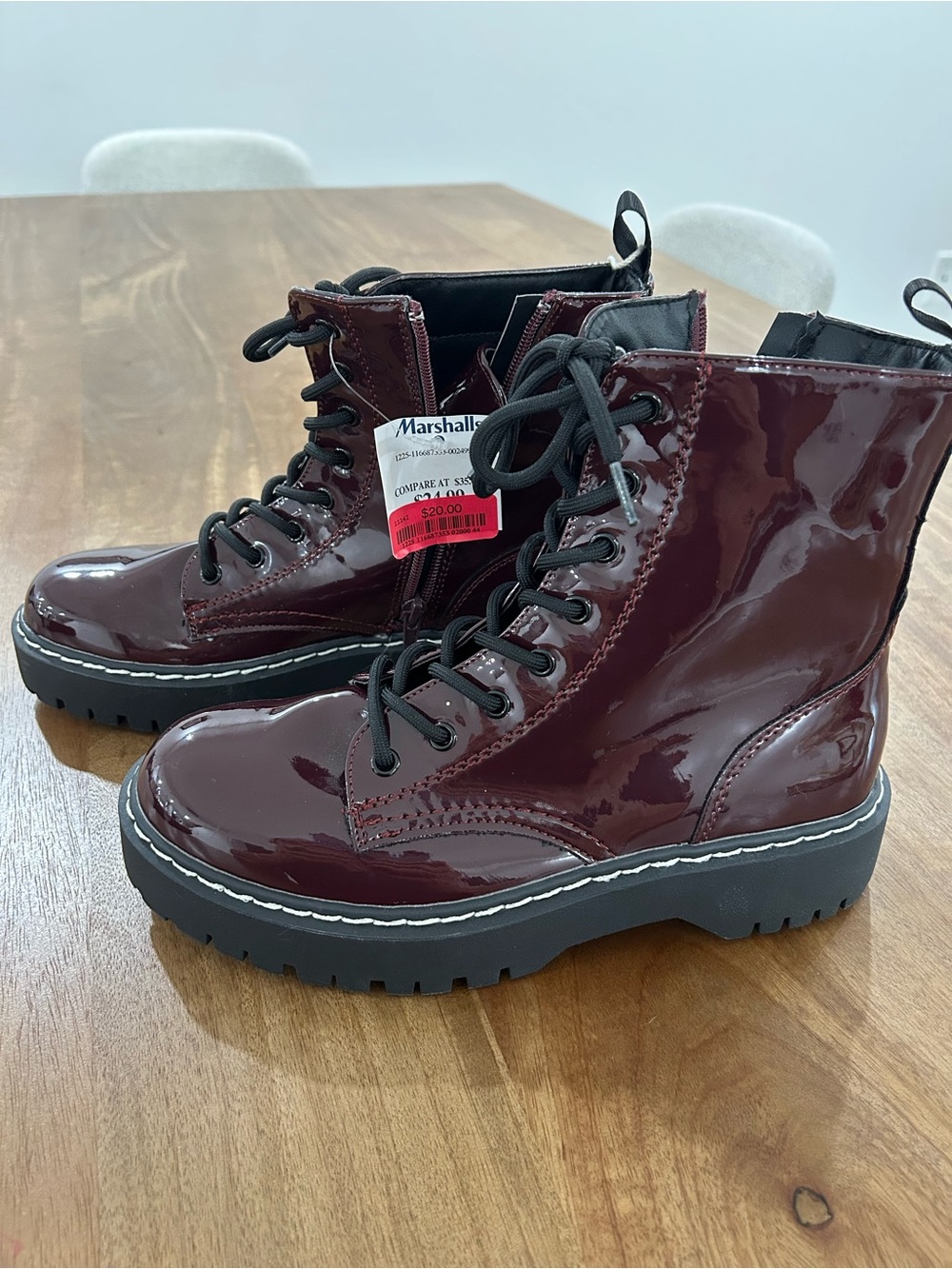 Sincerely Jules Burgundy Patent Lace-Up Platform Boots - Picture 6 of 6